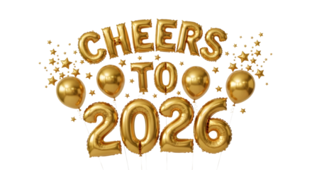 2026 golden symbol, 3d-illustration for happy new year on transparent background, Png