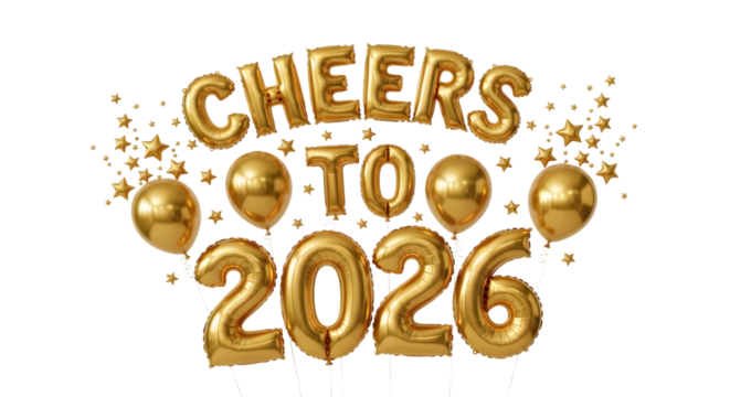 2026 golden symbol, 3d-illustration for happy new year on transparent background, Png