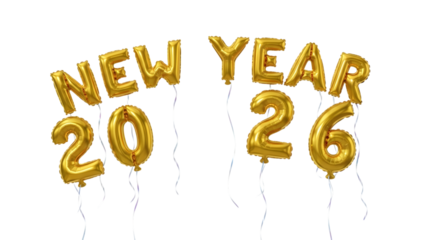 2026 golden symbol, 3d-illustration for happy new year on transparent background, Png