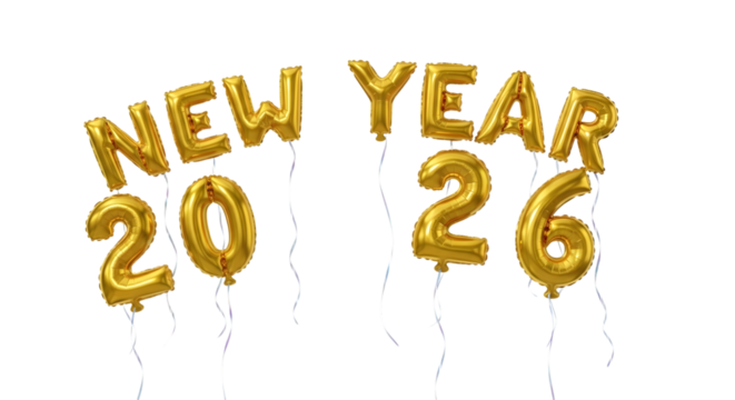 2026 golden symbol, 3d-illustration for happy new year on transparent background, Png