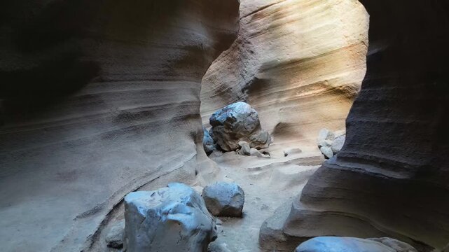 Beautiful rock formations inside the narrow and winding Vacas Canyon on the island of Gran Canaria