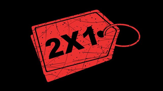 video animation red rubber stamp label tag 2X1 text symbol, on a transparent background with alpha channel set to zero