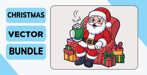 Cozy Santa Claus Vector Illustration with Hot Chocolate and Gifts