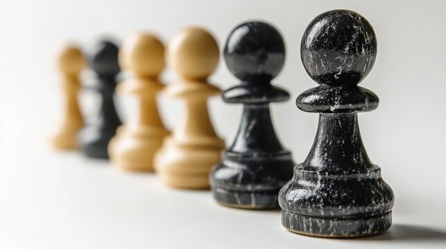 A close-up of chess pawns in a strategic arrangement, showcasing the classic game of strategy and skill.