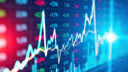 Stock market data analysis shows financial growth with increasing graph line - Powered by Adobe