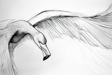 Elegant flamingo sketch with outstretched wings in detailed pen drawing