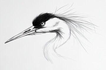 Detailed sketch of majestic heron with elegant plumage and intense gaze