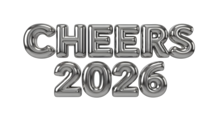 Shiny silver balloon 2026, Happy new year isolated on transparent background