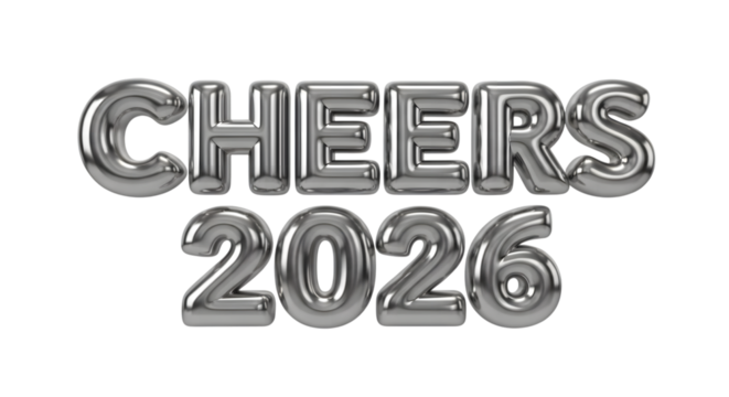 Shiny silver balloon 2026, Happy new year isolated on transparent background