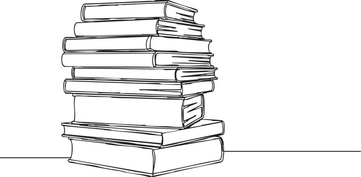 Stack of books line art illustration for education or book club promotion, a minimalist study aesthetic design element