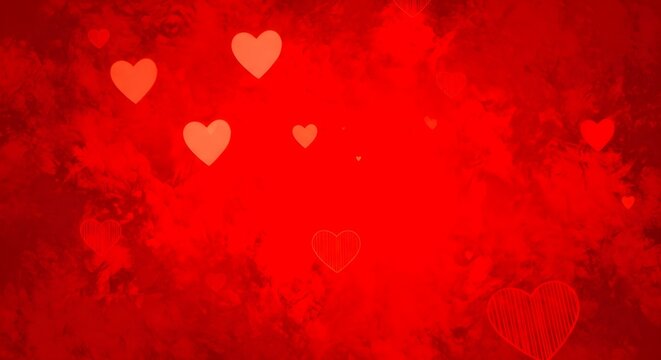 Softly glowing red hearts bokeh background abstract romantic celebration love concept