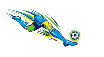 Dynamic Soccer Player Kicking Ball Action Illustration. Vector Illustrations. EPS Editable