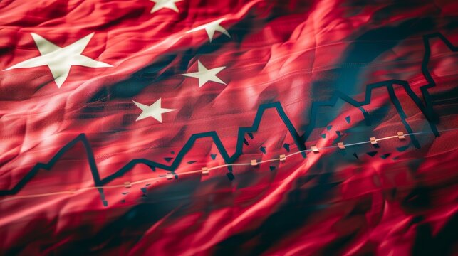 3d economic growth chart with bar graphs over china flag background illustrating financial trends