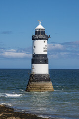 The black and white stripped Penmon Lighthouse on the Isle of Anglesey.