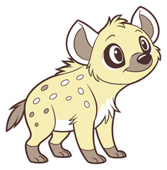 Naklejka premium Yellowish cartoon baby hyena cub smiling with white spots and big innocent eyes.Isolated transparent background ( include cut-out PNG file )