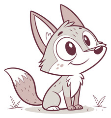 Fototapeta premium A friendly cartoon fox sits smiling sweetly on a patch of grass with big eyes.Isolated transparent background ( include cut-out PNG file )