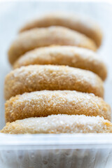 frozen cutlets on the light background, semi-finished product