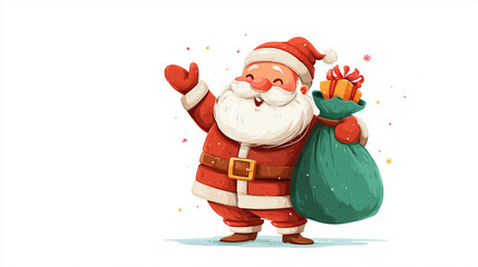 Cute Santa with Gift Bag on White Background