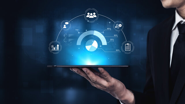 A project management dashboard displaying key performance indicators. The data visualization shows business intelligence metrics for workflow, team performance, and financial growth. Fermion