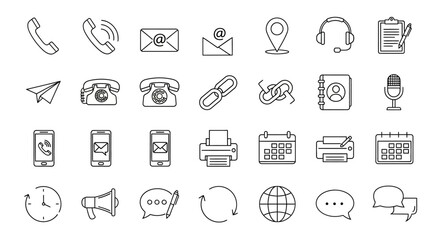 Fototapeta premium Collection of HandDrawn Communication and Contact Icons. EPS Editable