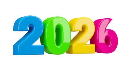 2026 new year colorful 3D. isolated on transparent background