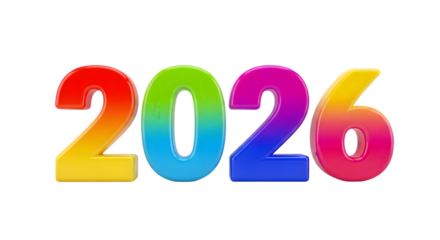 2026 new year colorful 3D. isolated on transparent background