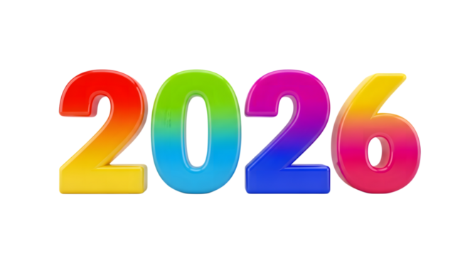 2026 new year colorful 3D. isolated on transparent background