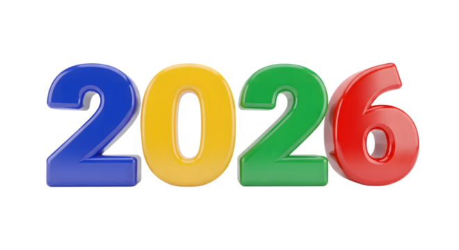2026 new year colorful 3D. isolated on transparent background