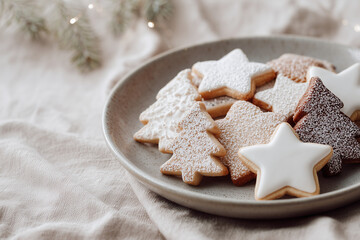 Matte plate of assorted christmas cookies with light sugar dusting