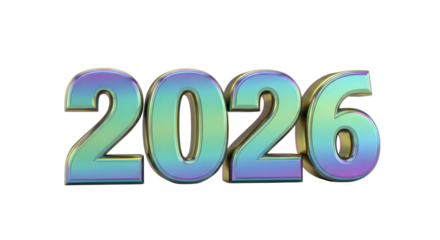 2026 new year colorful 3D. isolated on transparent background