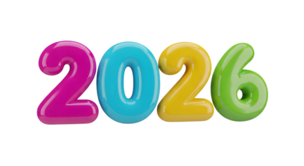 2026 new year colorful 3D. isolated on transparent background