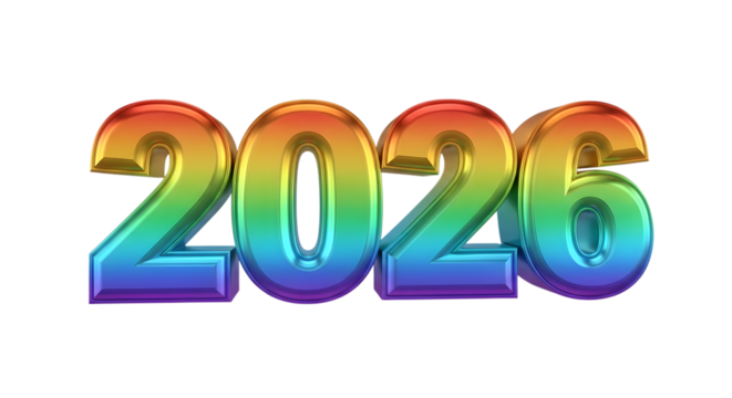 2026 new year colorful 3D. isolated on transparent background