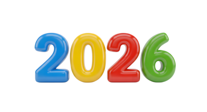 2026 new year colorful 3D. isolated on transparent background