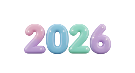 2026 new year colorful 3D. isolated on transparent background