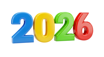 2026 new year colorful 3D. isolated on transparent background