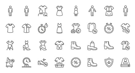 Collection of various clothing items and accessories outlined in a minimalist style. EPS Editable