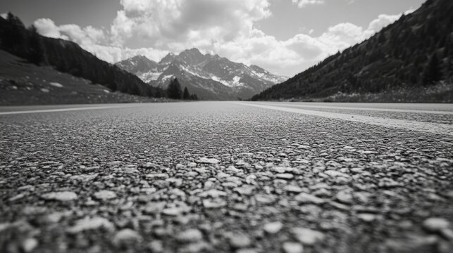 A winding road stretches out towards a breathtaking mountain range under a cloudy sky.