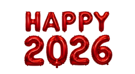 Red balloon 2026, celebration decoration for New Year on transparent background