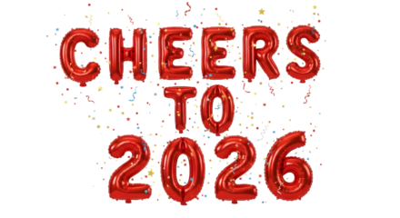 Red balloon 2026, celebration decoration for New Year on transparent background
