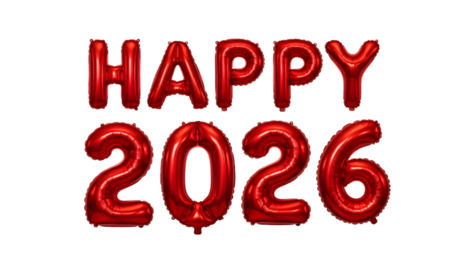 Red balloon 2026, celebration decoration for New Year on transparent background - Powered by Adobe
