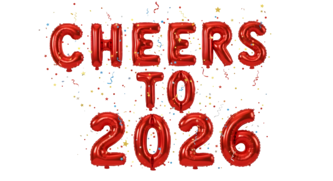 Red balloon 2026, celebration decoration for New Year on transparent background - Powered by Adobe