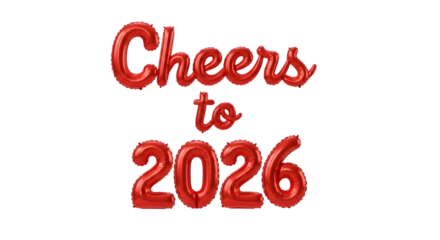 Red balloon 2026, celebration decoration for New Year on transparent background