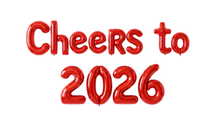 Red balloon 2026, celebration decoration for New Year on transparent background