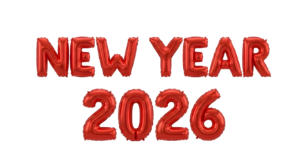 Red balloon 2026, celebration decoration for New Year on transparent background