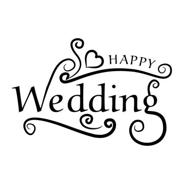 Elegant &ldquo;Happy Wedding&rdquo; Calligraphy Text Design &ndash; Black and White Vector Typography