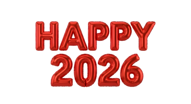 Red balloon 2026, celebration decoration for New Year on transparent background