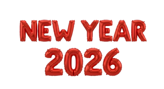 Red balloon 2026, celebration decoration for New Year on transparent background