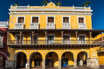 Colorful Streets of oldtown Cartagena City, in Colombia