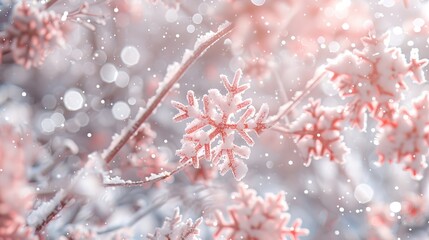 Naklejka premium Enchanting Winter Wonderland A Beautiful Landscape Covered in Snowflakes and Icy Decor Sparkles