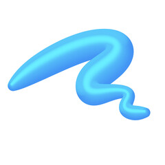 Abstract gradient shape of a three-dimensional curved line in blue tones with smooth soft edges and floating round elements. Modern liquid organic shape in 3D style, isolated on transparent background